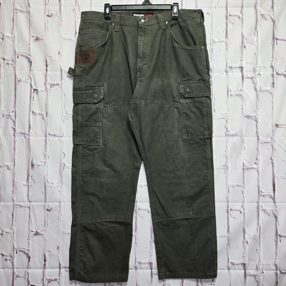 Wrangler Riggs Workwear Cargo Carpenter Pants Green Ripstop Utility Mens 38x30